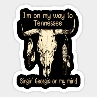 I'm on my way to Tennessee Singin' Georgia on my mind Feathers Graphic Bull-Skull Sticker